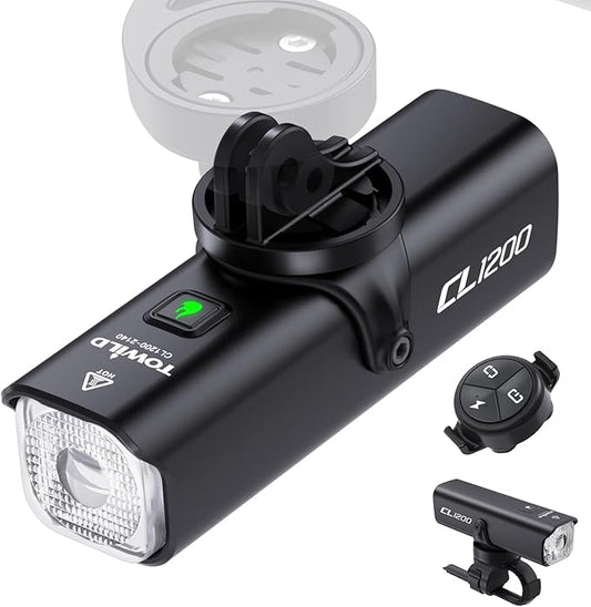 TOWILD CL1200 Bike Lights for Night Riding,Compatible with Garmin/GoPro Mount,1200 Lumen Bright Bike Headlight,Rechargeable Battery,Waterproof Bike Front Light for Commuter Cyclists