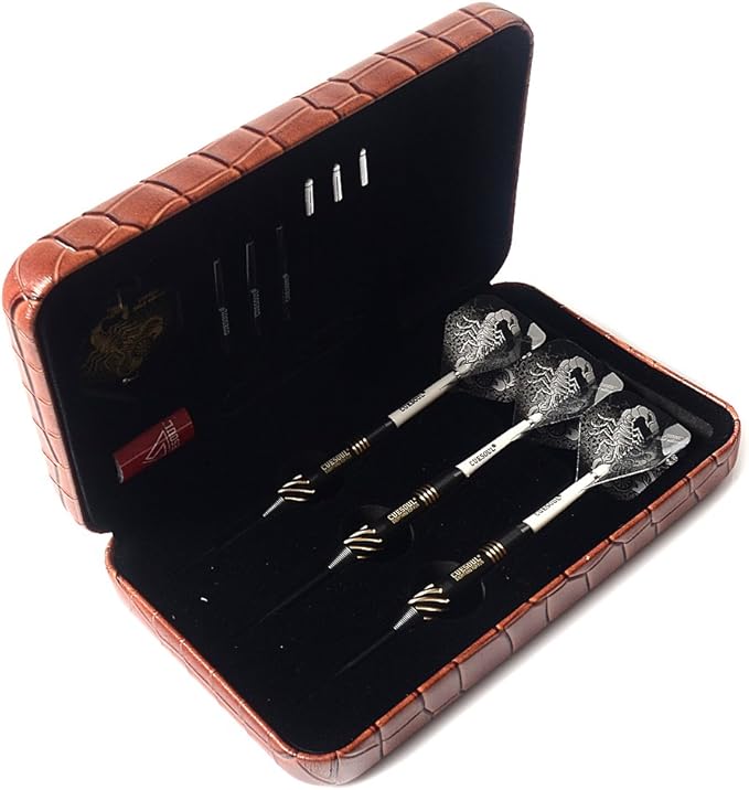 CUESOUL Steel Tip Darts Set 20/22/24 Grams with Deluxe PU Darts case-Black Scorpion Series