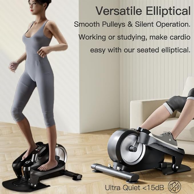 Under Desk Mini Elliptical Electric Leg Exerciser While Sitting for Seniors Elderly, Portable Seated Motorized Foot Bike Pedal Exerciser, Small Compact Elliptical Machine with Resistance Home Fitness