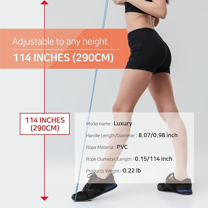 Skipping Jump Rope for Fitness Workout - Light Weight, Adjustable, Tangle Free, Excellent line control for Cardio Boxing, CrossFit, Training Exercise All Ages and Gender ( Special Luxury, KA-220, Made in Korea)