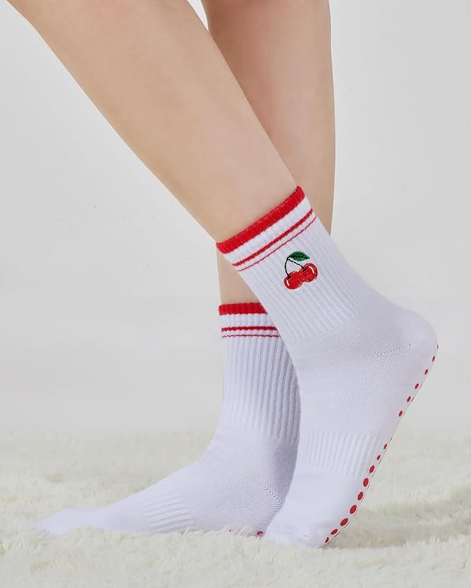 EUDOLAH Cute Yoga Socks for Women Pilates Barre Breathable Non-Slip Crew Grip Sock With Stripes Anti-friction Athletic Socks