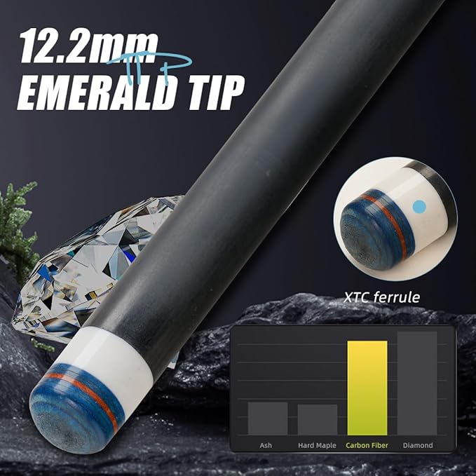 CRICAL Carbon Fiber Pool Cue Stick 58" Billiard Cue Sticks Professional Low Deflection Pool Sticks with 3/8 * 8 Pin Joint and 12.5mm Tip