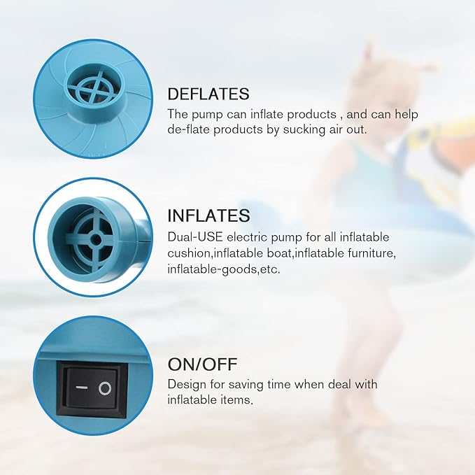Bestrip Electric Air Pump, Air Pump for Inflatables Air Mattress Couch Pool Floats，Inflatables Boat Raft Toys, AC/DC Pump
