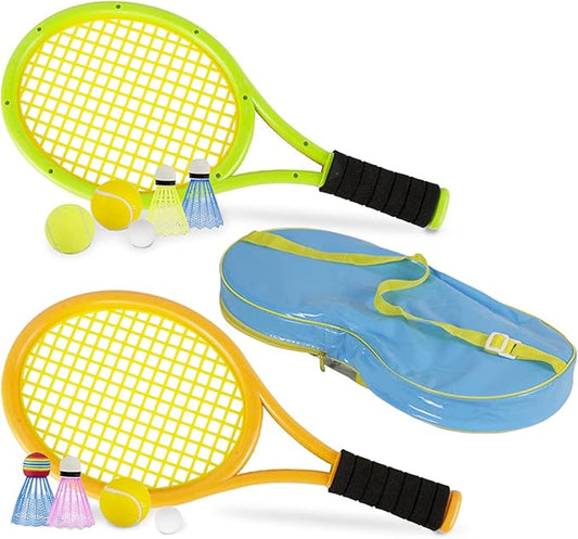 Kids Tennis Rackets with Carrying Bag,Soft Training Balls and Badminton Birdies,12 in 1 Tennis Racquets Gift Set for Children Outdoor Indoor Sports