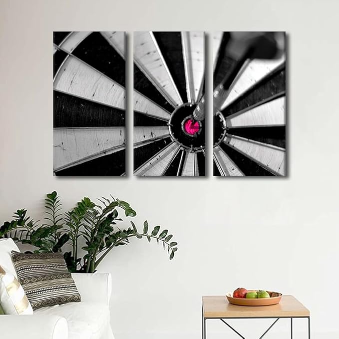 Canvas Wall Art 3 Panel Dart Board Poster Inspirational Wall Art Wall Decor for Living Room Bedroom Bathroom Office Artwork Dart Hits the Bullseye Modern House Decor Framed Ready to Hang(28"Wx42"H)