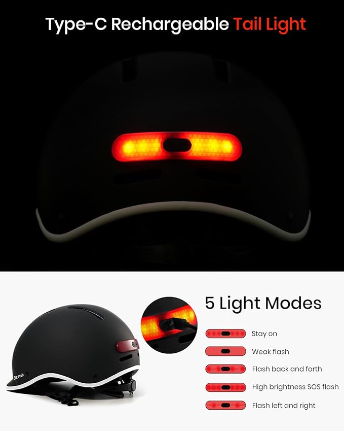 Bike Helmet for Adult: Bicyle Helmet with EPS Foam Interior for Men & Women, Adjustable Cycling Helmet with LED Light Safety Certified for Commuting