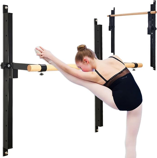 Wall Mounted Ballet Barre Adjustable Ballet Bar Foldable Dance Bar-Fully Adjustable -Solid Beech Wood Bar,Ballet workout Fitness Equipment Pull Up Stretch Never move