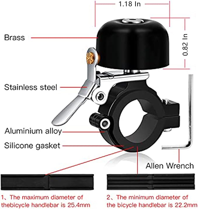 Greallthy Bike Bell Classic Brass Bicycle Bell,Bike Bells for Adults Kids,Loud Sound Bells Fit for 0.87-1.25in/22.2-31.8mm Bicycle Handlebars,Road Mountain Bike Accessories.