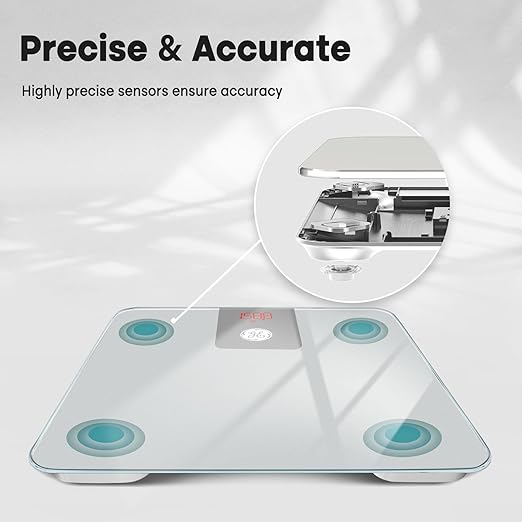 GE Digital Scale Body Weight: Bluetooth Bathroom Scales for Weight and BMI Accurate Body Weighing with App for People - 400lb Electronic Scale Silver Grey