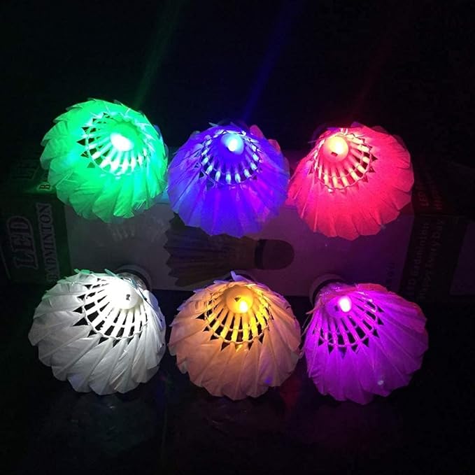 LED Badminton Birdies 4/5/6 PCS,Nylon Glow in The Dark Badminton Shuttlecocks,Goose Feather Colourful Lighting Birdies, Plastic Light Up Birdie Balls for Indoor Outdoor Sports Activities