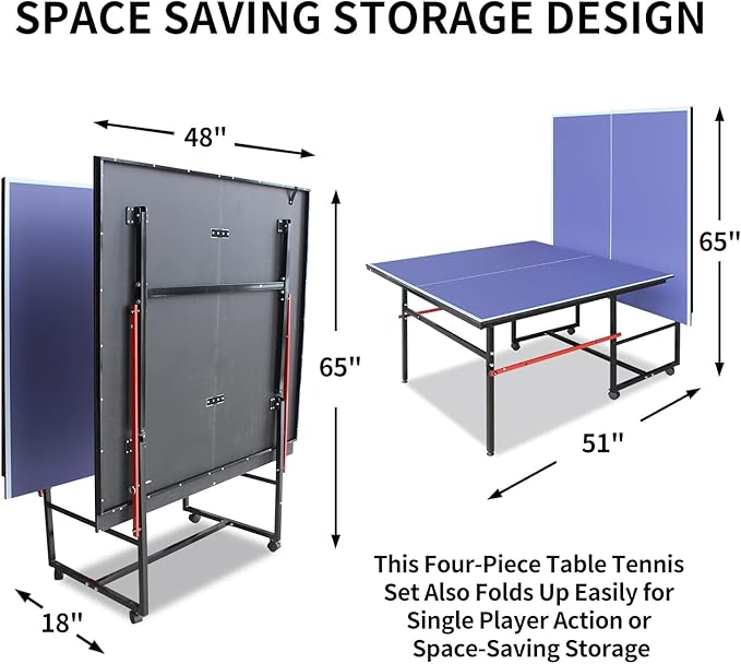 8Ft Mid-Size Foldable & Portable Ping Pong Table Set for Indoor Games