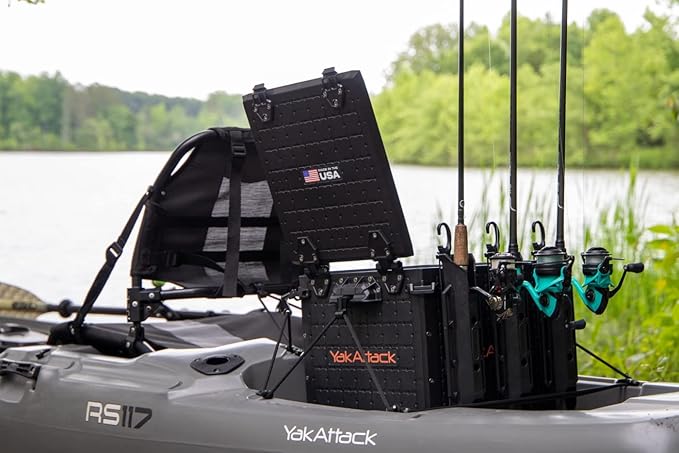 YakAttack BlackPak Pro 13" x 13" Fishing Crate with 3 Rod Holders - Black | Compact Tackle Storage Box & Gear Organizer for Kayaks | Lightweight, Durable & Customizable Marine Accessory | Made in USA