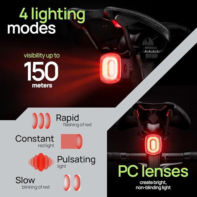 Bike Lights Kit Front and Back, USB C Rechargeable with Auto Brake Sensing, Waterproof Bicycle Headlight & Tail Light Set for Night Riding, Long Battery Life for Cycling Safety