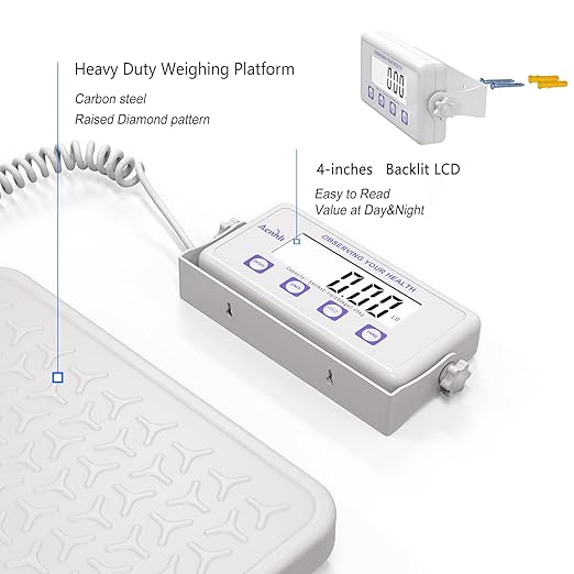 Medical Scale, 440LBS Heavy Duty Scale for Body Weigh, Wrestling, Hospitale, Multifunction Button, LCD Display, with Manual and Adapter