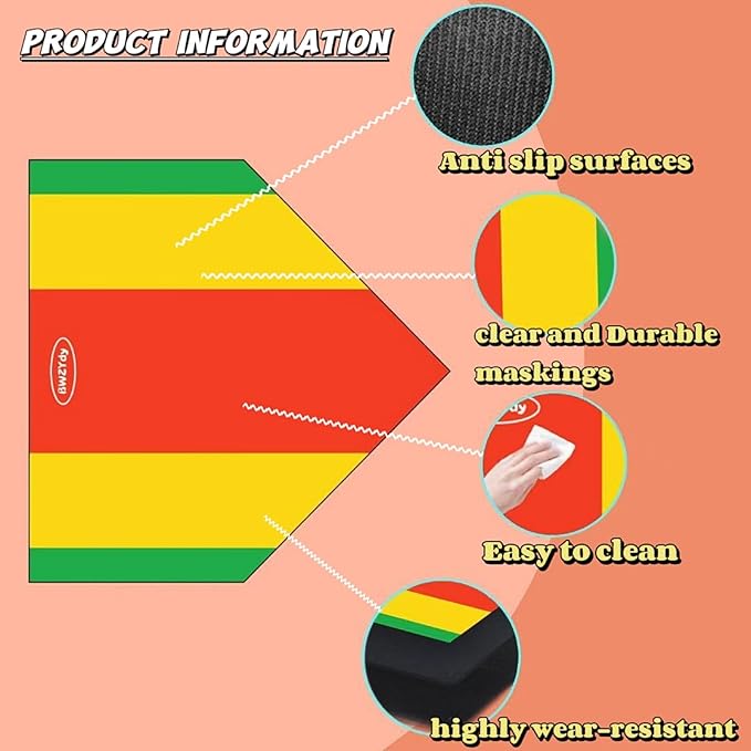 Baseball Home Plate - 17" Tri-Color Blended Rubber Mat for Pitching & Hitting Practice,Softball Training | 0.6lbs Lightweight,Portable Design with Carry Bag,All-Weather Baseball Bases