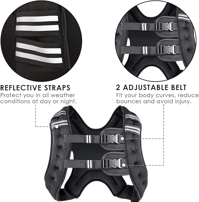 Prodigen Weighted Vest for Women and Men 8 12 16 20 25 30 Lbs with Reflective Stripe and Double Adjustable Buckle Straps Weight Vests for Strength Training, Jogging, Cardio, Weight Loss