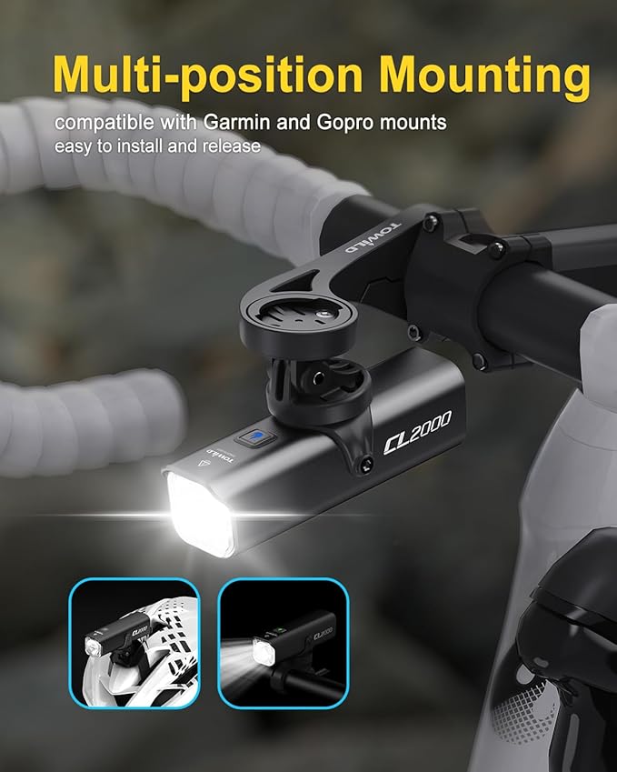 TOWILD CL2000 Bike Lights for Night Riding,2000LM Super Bright Bicycle Headlight,Waterproof Bike Front Light for Mountain Road Cycling Commuting