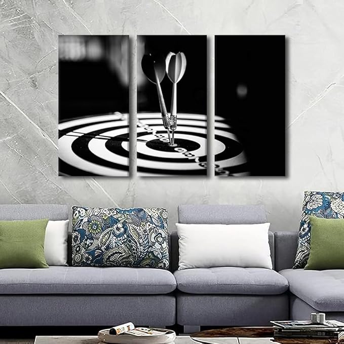 3 Panels Canvas Prints Dartboard with Darts Closeup Wall Art Modern Decor Leisure Sport Poster Inspirational Wall Art Living Room Bedroom Decoration Artwork Painting Framed Ready to Hang, 28"Wx42"H