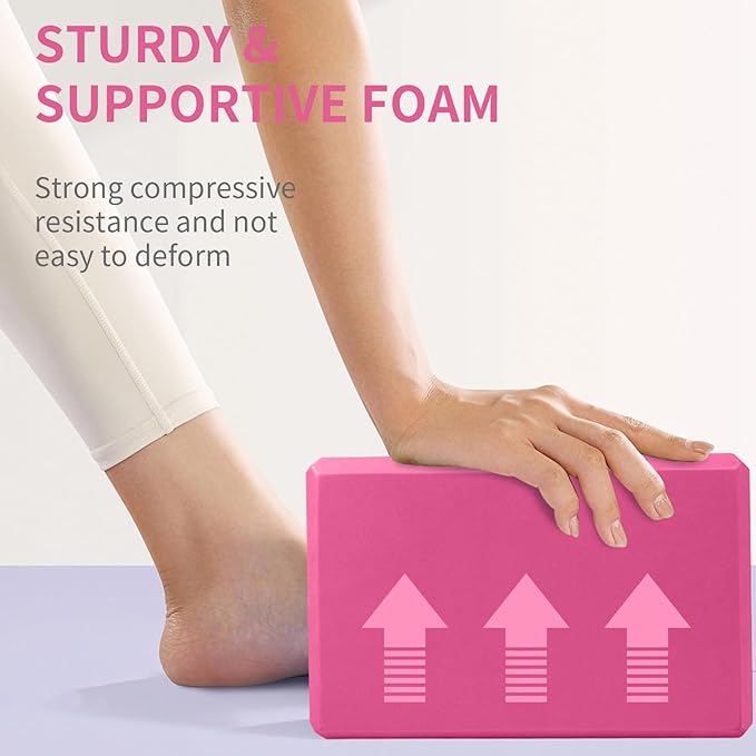 Yoga Block 2 Pack 9"x6"x3", Sturdy Yoga Foam Blocks, High Density & Non Slip Surface for Pilates & Stretching, Fitness Accessories for Stability & Balance