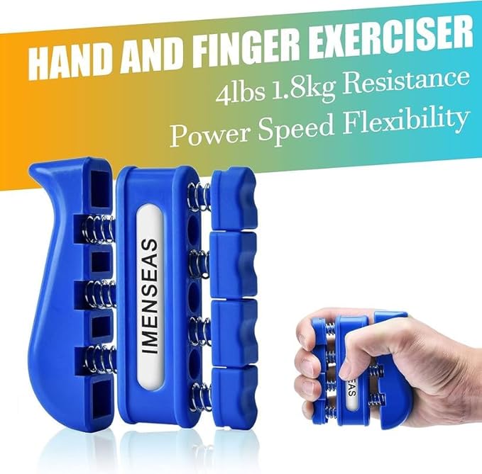 Grip Strength Trainer 7 Pack Adjustable, Finger Stretcher Resistance Extensor Bands, Finger Exerciser, Hand Gripper Strength Ring & Stress Ball