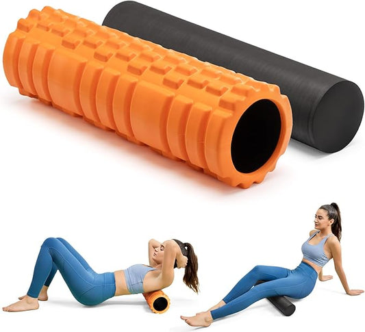 Foam Roller High Density Foam Roller Set for Deep Tissue Muscle Massage, 18" Trigger Point Fitness Exercise Massage Roller Self-Myofascial Release for Whole Body (Orange)
