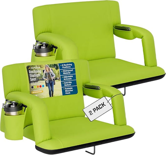 Alpcour Reclining Stadium Seat – Wide Bleacher Chair with Back Support and Cushion, Armrests, Side Pockets, and Bleachers Hook – Best Stadium Seats Chairs for Camping, Kayak, & Paddle Board Backs