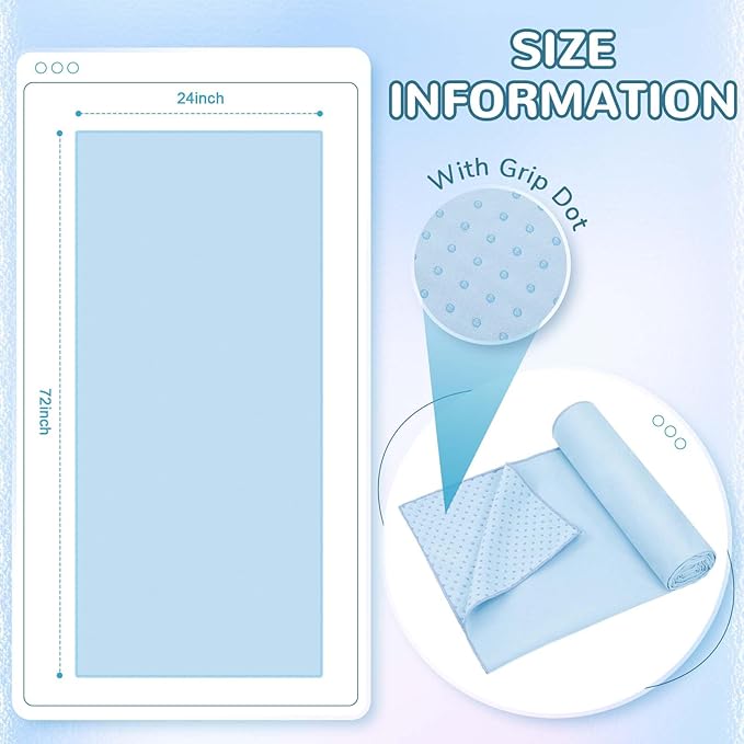 Peryiter 2pack 72 x 24'' Hot Yoga Towel Pack with Grip Dot, Sticky Fiber Mat Towels Non Slip for Hot Yoga, Absorbent Microfiber Sweat Anti-Slip Cover for Pilates Exercise Fitness Workout(Light Blue)