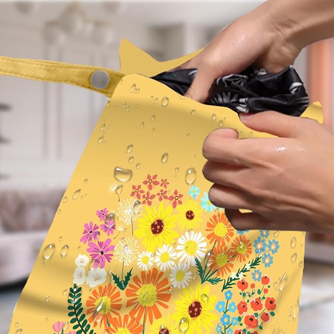 4 Pack Cute Wet Bag Waterproof Washable Reusable Wet Dry Bag for Swimsuit Clothes Cloth Diaper Travel Beach Pool Yoga Gym Party Camping Toiletries Travel Beach Essentials,Floral Succulent Cat Gifts