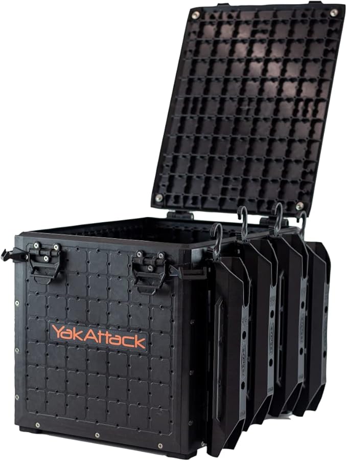YakAttack BlackPak Pro 13" x 16" Kayak Fishing Crate with 4 Rod Holders - Black | Tackle Storage Box & Gear Organizer for Kayaks | Lightweight, Durable & Customizable Marine Accessory | Made in USA