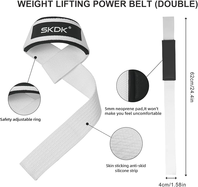 SKDK Cotton Hard Pull Wrist Lifting Straps Grips Band-Deadlift Straps with Neoprene Cushioned Wrist Padded and Anti-Skid Silicone - for Weightlifting, Bodybuilding, Xfit, Strength Training