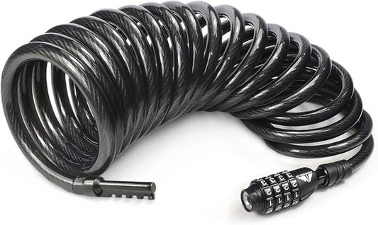 MARQUE Combination Bike Lock Cable- 3/8 inch (5FT, 10FT, 15FT, 25FT) Resettable Combination Lock, Anti-Theft Coiled Secutiry Cable for Bicycles, Kayaks, Paddle Boards, Gates and Outdoor Gear (15 FT)
