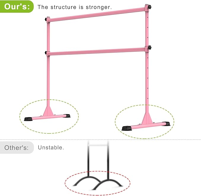 Dolibest Freestanding Ballet Bar, Height Adjustable Ballet Bar, Heavy Duty Dance Bar, with Non-Slip Rubber Pads, Enhanced Stability, Dance/Yoga/Fitness Stretching Bar, Ideal for Kids and Adults