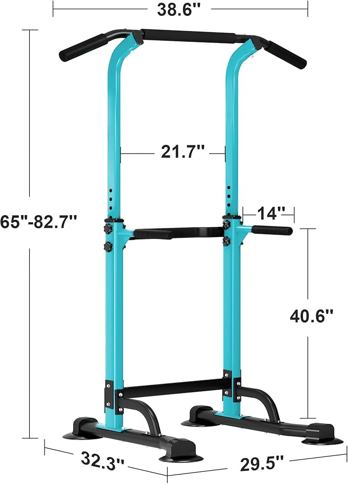 Dland Power Tower Pull Up Bar Dip Station and Height Adjustable Dip Bar Stand, Multi-Function Home Gym Exercise Equipment Strength Training Fitness Workout Station