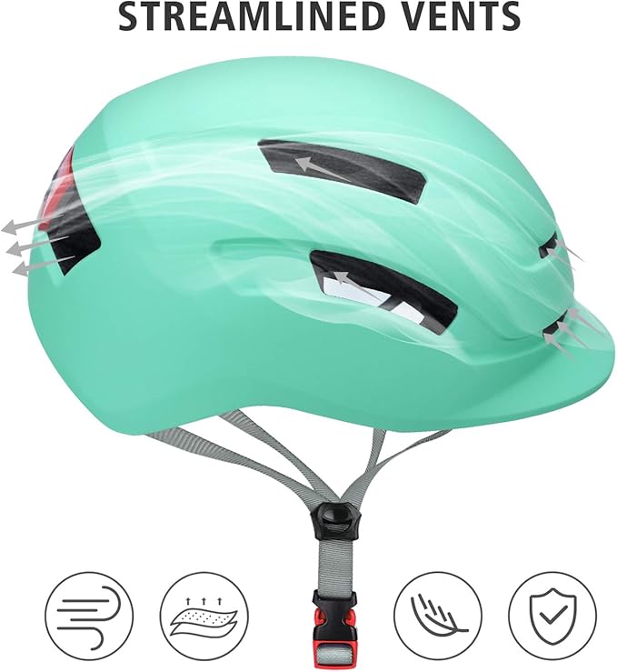 Adult Urban Bike Helmet - Adjustable Fit System & Integrated Taillight for Men Women