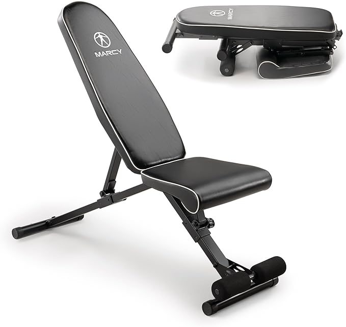 Marcy Foldable Adjustable Utility Weight Bench, Strength Training Home Gym for Full Body Workout