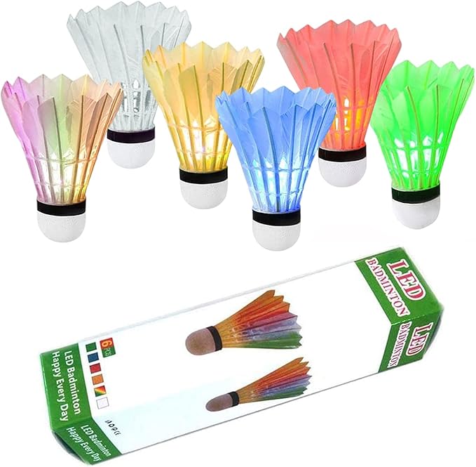 LED Badminton Birdies 4/5/6 PCS,Nylon Glow in The Dark Badminton Shuttlecocks,Goose Feather Colourful Lighting Birdies, Plastic Light Up Birdie Balls for Indoor Outdoor Sports Activities