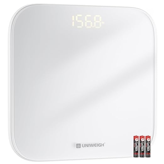 Digital Bathroom Scale for Body Weight,Accurate Weight Scale up to 440lbs,Body Scales with Sturdy Tempered Glass,with LED Display,Step-on,Compact Size,3 Units and Batteries inclued,White