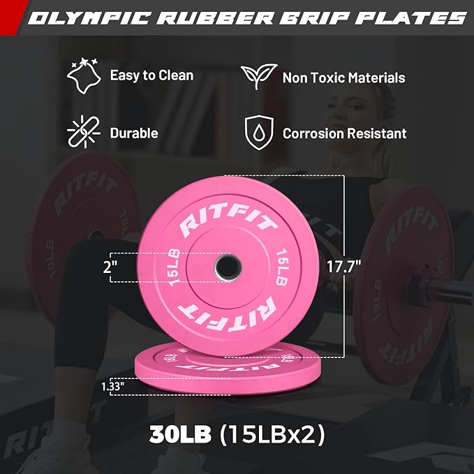 RitFit Barbell Weight Set - 4/6FT Olympic Barbell with Weight Plates (55-275LB Total) - Weightlifting Equipment for Squats, Curls, Deadlifts, Presses, Hip Thrusts