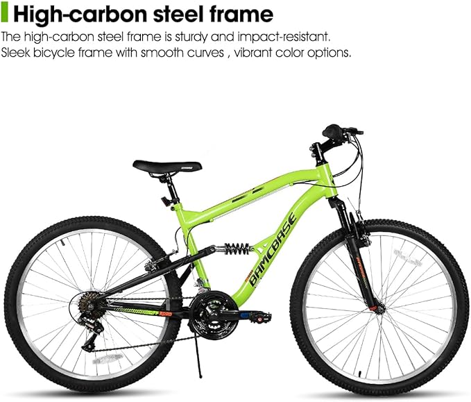 Hiland Full Suspension Mens Mountain Bike, 18 Speed, 26 Inch Wheel, Dual V Brake Bike for Men Womens Adult Bicycle