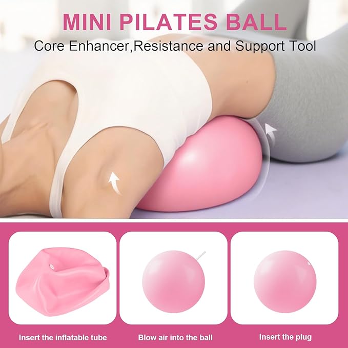 Home Pilates Essentials Kit for Women, Pilates Equipment Ring and Ball Set, Pink Workout Set Including Magic Circle, 5 Loop Bands ,Massage Ball, Premium Kits for Starter Toning Workouts at Home