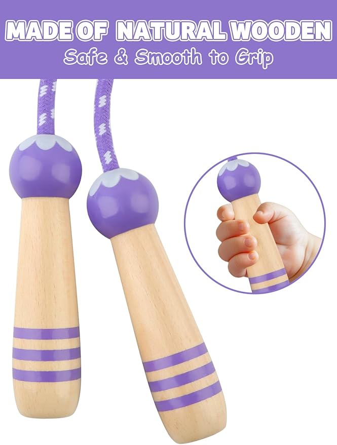 Jump Rope for Kids, Lorvain Adjustable Skipping Rope, Kids Jump Ropes with Wooden Handle for Girls Boys, Weighted Jumping Ropes for Fitness Workout Exercise Outdoor Fun Activity