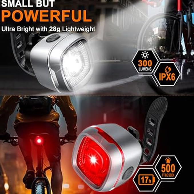 Mini Bike LightNew 5+5 Mode IPX6 Waterproof, Type-C Rechargeable, Suitable for Night Riding, with high Brightness Front and Rear,Headlight Taillight for Men Women Kids Road Mountain
