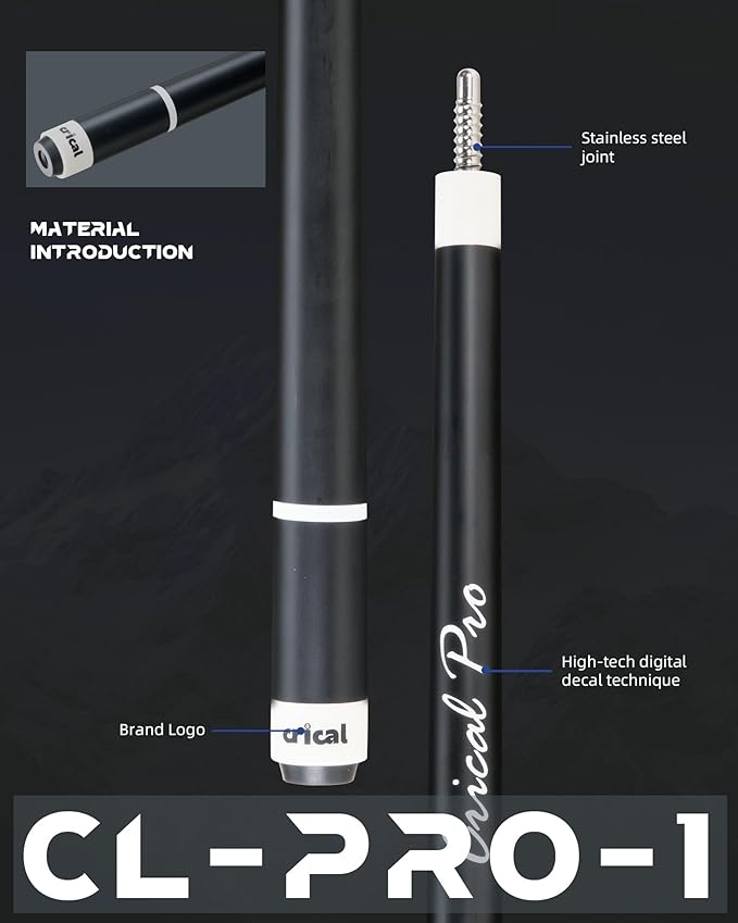 CRICAL Carbon Fiber Pool Cue Stick 58" Billiard Cue Sticks Professional Low Deflection Pool Sticks with 3/8 * 8 Pin Joint and 12.5mm Tip