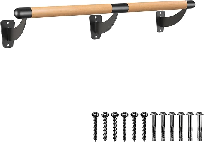 SELEWARE 4-12 ft Long Wood Ballet Barre Wall Mount Barre System for Home or Studio Barre Movements Body Stretch 1.5 inch Dia