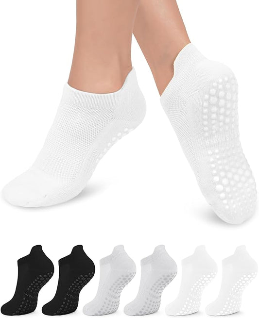 6 Pairs Grip Pilates Socks for Women, Non-slip Yoga Athletic Socks for Barre Ballet Barefoot Workout Hospital