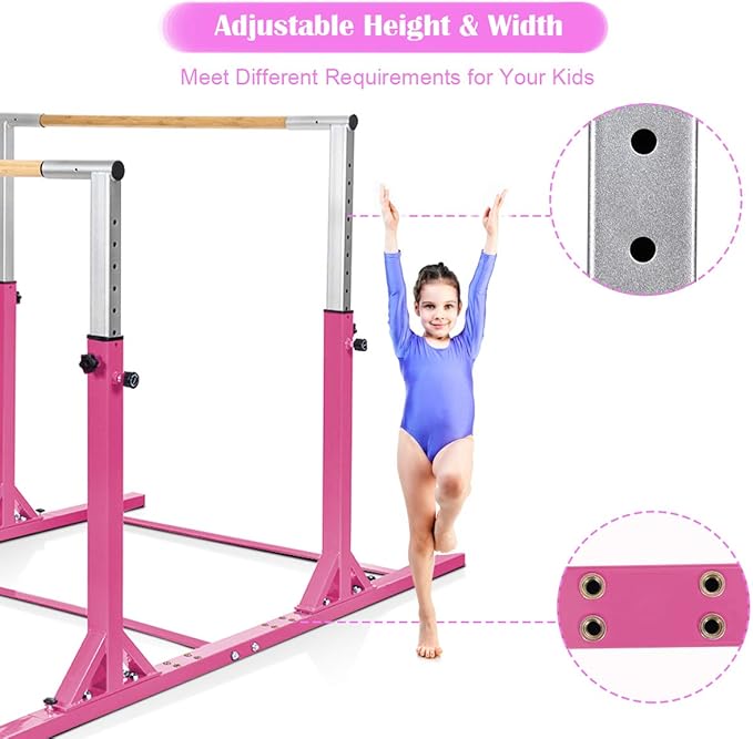 Costzon Double Horizontal Bars, Junior Gymnastic Training Parallel Bars w/11-Level 38-55" Adjustable Heights, 264lbs Capacity, Ideal for Indoors, Outdoor, Home Practice