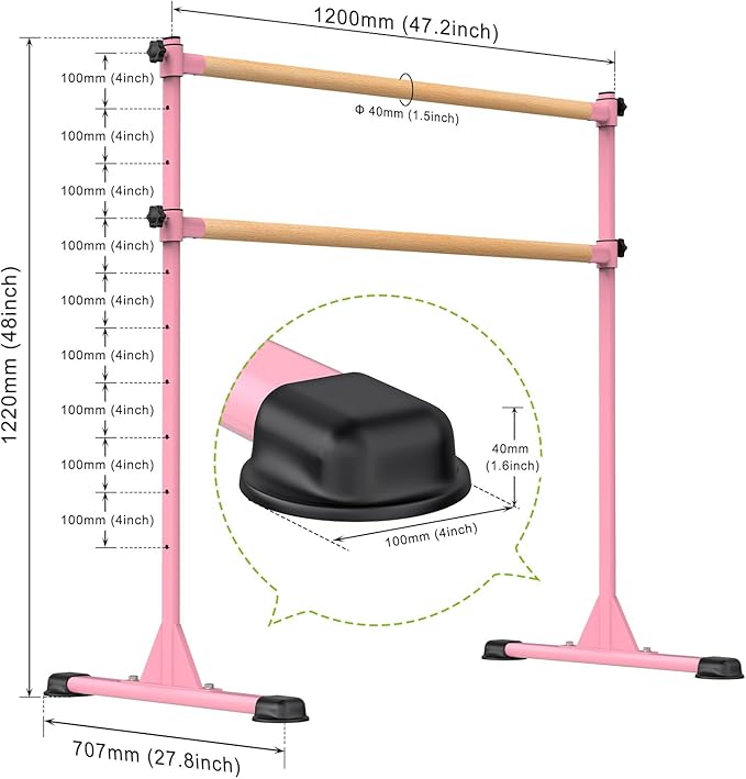 Dolibest Freestanding Ballet Bar, Height Adjustable Ballet Bar, Heavy Duty Dance Bar, with Non-Slip Rubber Pads, Enhanced Stability, Dance/Yoga/Fitness Stretching Bar, Ideal for Kids and Adults