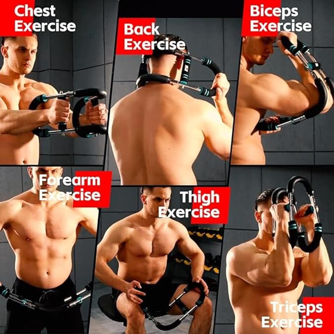 Twister Arm Trainer, Adjustable, Detachable, Portable, Chest Exerciser for Men & Women. Home Fitness Equipment for Enhancing Upper Body Muscle(60-90-110 lbs Tension, Black with Blue Stripes)