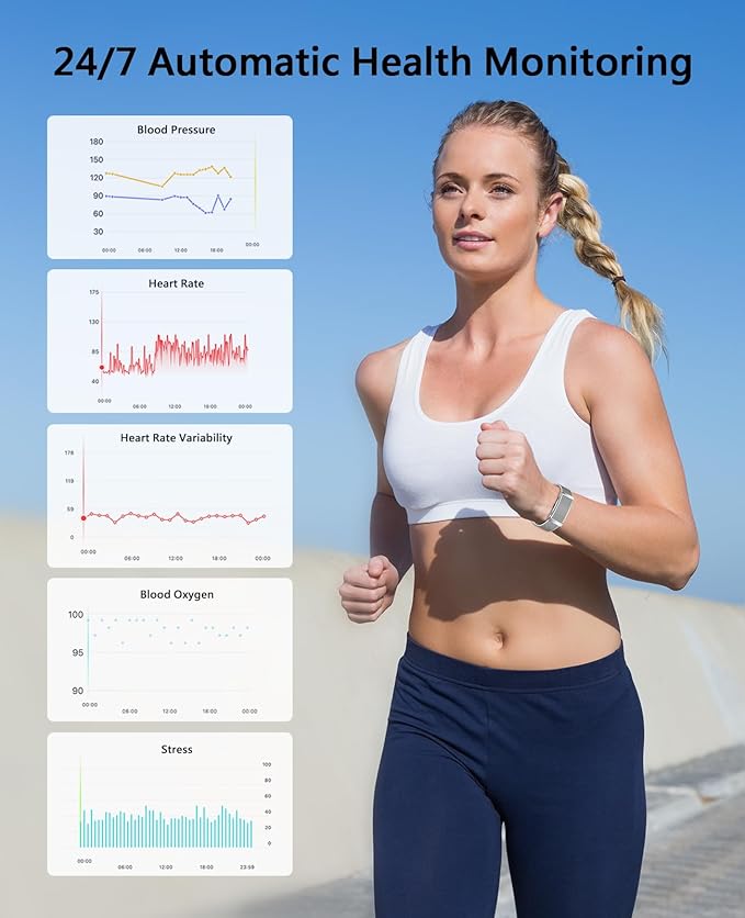 Smart Bracelet for Men Women, Health Activity Fitness Trackers, 24/7 Continuous Heart Rate/Blood Pressure/HRV/Stress Monitor, 24H Sleep Tracker, 170+ Sports Modes Smart Wristband with 2 Bands Free APP
