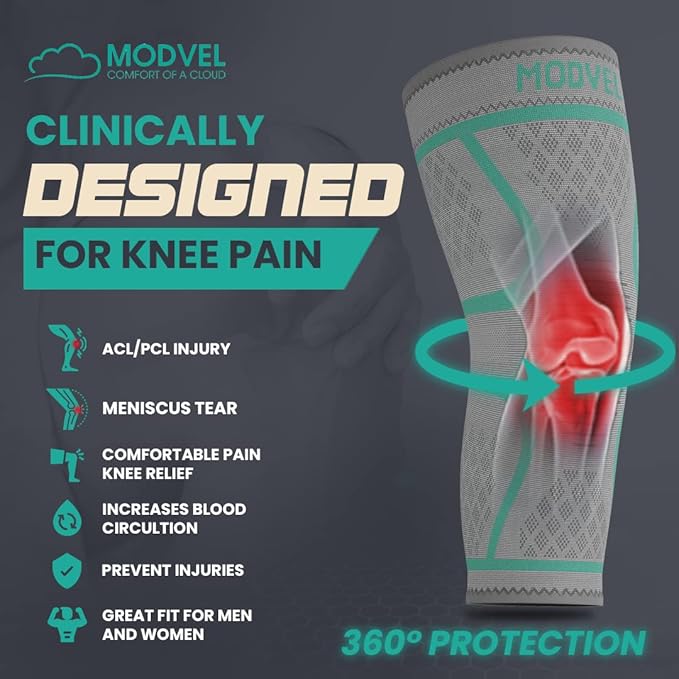 Modvel Compression Knee Brace for Women & Men, 2-Pack Knee Brace for Running Knee Pain, Knee Support Compression Sleeve, Workout Sports Knee Braces for Meniscus Tear, ACL & Arthritis Pain Relief